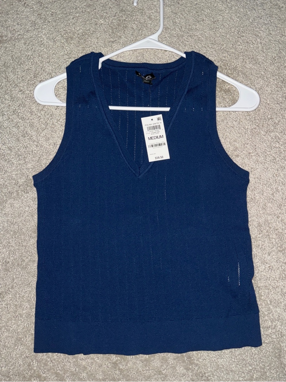 INC International Concepts Navy Blue V-Neck Knit Tank Top